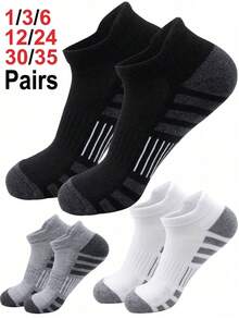 6 Pairs Men's Cushioned Ankle Socks, Sports Running Socks, Low-Cut Casual Socks, Unisex