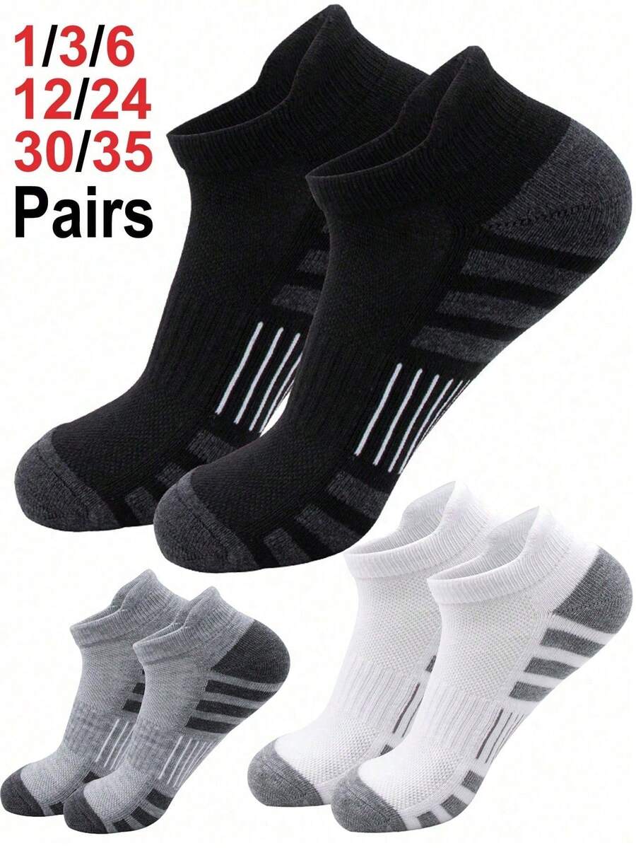 6 Pairs Men's Cushioned Ankle Socks, Sports Running Socks, Low-Cut Casual Socks, Unisex