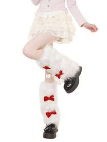 1双日式毛绒腿套，可爱白色女士腿套 - 白色 - 查看 7