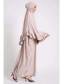 2 piezas Hiyab musulmán + Abaya con dobladillo plisado, diseño clásico y versátil para uso diario, oración, todas las estaciones - Multicolor - Ver 5