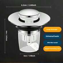 Miedziany korek do umywalki łazienkowej, uniwersalny korek z wyłapywaczem włosów i filtrem zapobiegającym zatykaniu, do standardowych otworów odpływowych o średnicy od 1,3 do 2,36 cala (3,3-6 cm), srebrny - Wielokolorowe - Zobacz 11