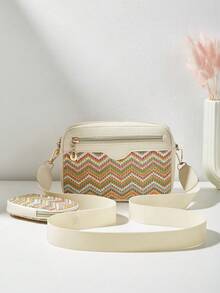 1pc Girls Mini Wave Pattern Embossed Letter Pouch, Phone Wallet Coin Purse - Weaving Color - View 3