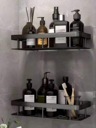 1-2 piezas/Set - Estantería de ducha montada en la pared, estante de almacenamiento ahorra espacio, decoración del baño del hogar, almacenamiento del baño, esencial para volver a la escuela, instalación sin taladrar, almacenamiento montado en la pared, drenaje perforado, gran capacidad, resistente, a prueba de agua y óxido, adecuado para almacenar champú y otros artículos accesorios de baño