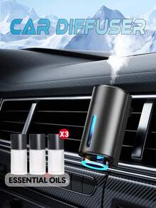 智能车载香薰机 - 三档可调香氛，含3瓶10毫升精油，可持续使用45天，170mAh可充电锂电池，男士香氛，三种模式，出风口夹，空气净化，车载配件