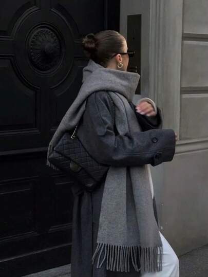 1pc Autumn/Winter High-Quality Twill Fringe Solid Color Cashmere Scarf For Women, Fashionable Casual Windproof Warm Shawl, Comfortable Blanket Scarf, Suitable For Daily Wear