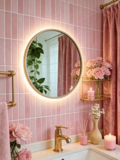 2D Non-3D Adhesive Deep Pink Dopamine Style Wall Tiles, Suitable For Bathroom And Kitchen (Size: 10 Inch X 10 Inch), 10/20 Pcs Pack, Waterproof, Oil-Proof, Splash-Proof, Applicable For Kitchen, Bathroom, Rental Unit Renovation, Restroom And Other Indoor Wall Decor
