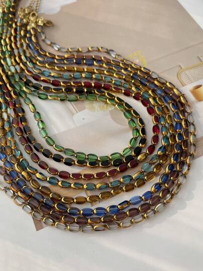 1 pieza Collar de acero de titanio con vidrio de colores, inspirado en el estilo bohemio, elegante y exquisito para mujeres y parejas. Un regalo de joyería exquisito, perfecto para el Día de San Valentín, citas diarias, fiestas, vacaciones, bodas.