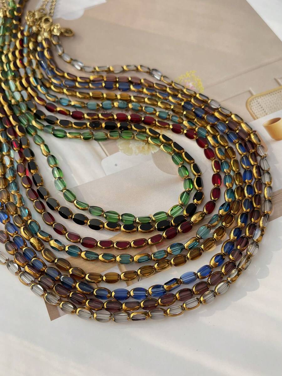 1 chiếc vòng cổ phong cách Bohemian, sáng tạo, thanh lịch, tinh tế bằng thép titan với mặt kính nhiều màu sắc, phù hợp cho phụ nữ và các cặp đôi, món quà trang sức tinh tế, hoàn hảo cho Ngày Valentine, hẹn hò hàng ngày, tiệc tùng, ngày lễ, đám cưới và kỳ nghỉ.