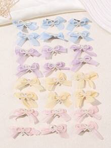 6pcs Girls' Cute Pearl Mesh Bow Hair Clips, Suitable For Daily Wear - Multicolor - View 2