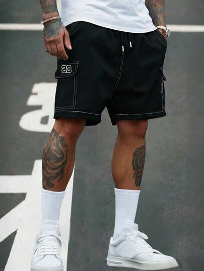 1 件男士拼色印花休闲短裤，户外健身跑步运动训练健身房宽松短裤，百搭日常通勤时尚街头嘻哈夏季沙滩度假短裤