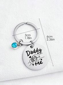 1pc Stainless Steel Fist Bump Keychain - Round Pendant, Perfect Father's Day Or Birthday Gift For Dad Or Son - Multicolor - View 4