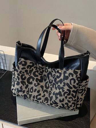 新款时尚别致手提包，休闲通勤大容量豹纹单肩手提包