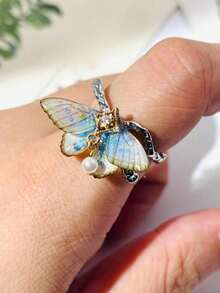 1件精美可爱飞蛾戒指，昆虫仙女饰品，开口可调节，百搭指环，生日派对节日礼物，饰品礼品配件 - 戒指 - 查看 6
