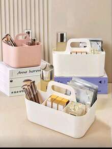 可堆叠收纳盒，适用于浴室、办公室、手工用品或学习用品。便携式手持收纳盒，可放置于浴室桌面。化妆品收纳盒，含眼影、化妆刷。多功能收纳架。开学季必备