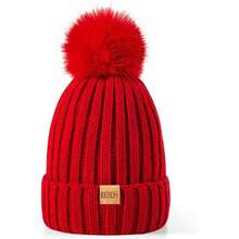 Womens Winter Knitted Beanie Hat Warm Fleece Lined With Pompom Cap Thick Slouchy Snow Knit Skull Ski Cap,38291399 - Đỏ - Xem 2