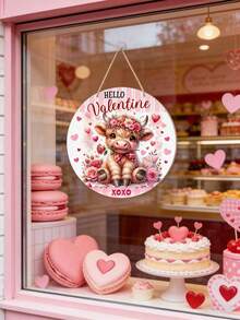 Valentine's Day Wooden Cow Door Sign - Adorable Cow XoXo Greeting Wreath Decor Hanger, Rustic Farmhouse Style Valentine's Hanging Decor, Suitable For Home, Patio, Living Room, And Bedroom, Ideal Holiday Gift - Multicolor - View 6