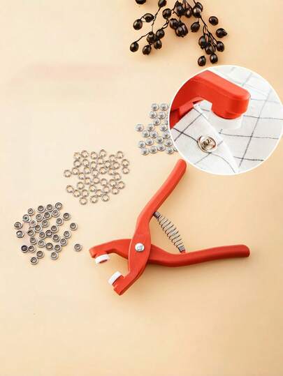 1 طقم أداة تركيب أزرار ضغط ذات 5 أسنان، بدون مسامير أو خياطة، نوع عام، كماشة أزرار ضغط ذات 5 أسنان، 1 كماشة + 50 زر ضغط