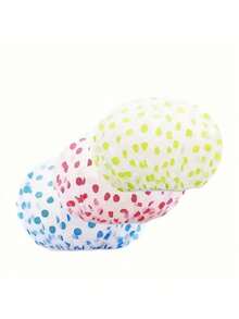 Random Colors 4 Pcs Colorful EVA Shower Cap, Oil-Free, With Pattern And Dot, Suitable For Adults, Shower Cap Accessories - Random Color - 4 Pieces - View 11