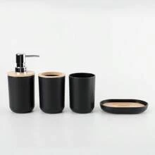 4pcs Plastic Minimalist Rinse Cup, Bathroom Dispenser Bottles, Soap Dish Bathroom Accessories Set
