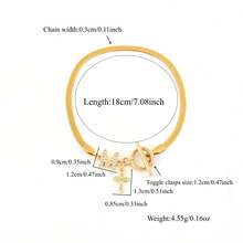 1pc Classic Fashion Initial Cross Pendant Golden Toggle Clasps Stainless Steel Herringbone Chain Bracelets For Momen - Yellow Gold - View 2