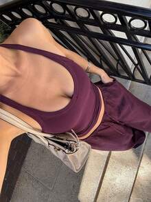 GAOVOT Women's Two Pieces Summer Y2K Sexy Halter Top And Loose Wide Leg Straight Pant Suit Are Suitable For Everyday Commuting Wear - Purple - View 5