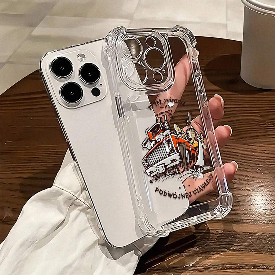 Coche loco con motor humeante, en marcha. Esta elegante funda es compatible con los modelos 17, 16, 15, 14 Pro Max, 13, 12, 11, XR y XS Plus. Fabricada en silicona TPU, ofrece protección contra golpes y caídas, además de una sensación superior. Es un regalo ideal para familiares, amigos y seres queridos, y una opción perfecta para Año Nuevo. - transparente - Ver 1