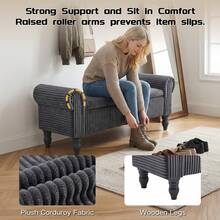 51.5" Storage Ottoman Bench For Bedroom, Mid-Century Upholstered End-Of-Bed Bench With Storage & Rolled Arms, Corduroy Storage Chest Footrest Padded Window Seat Shoe Cabinet Stool Accent Chair For Entryway Living Room Bedroom Home Decor, Grey - Dark Grey-Corduroy - 查看 4