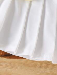 2件套女童甜美学院风3D樱桃领短袖上衣和纯色百褶裙套装，夏季