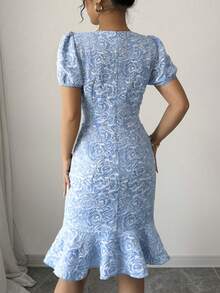 2026 Rose Elegant Woven Fabric Zipper Jacquard Dress, Suitable For Beach, Evening, Date, Holiday, Party - Baby Blue - View 2