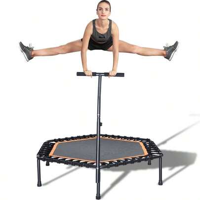 Trampoln Porttil y Plegable, Trampoln Fitness de 48 Pulgadas con Mango Ajustable para Uso en Exteriores e Interiores, Capacidad de Peso 130 kg