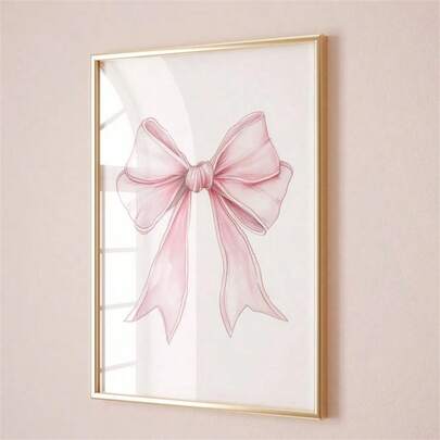 1pc Pink Bow Wall Art, Vintage Y2K Style, Canvas Printed Poster, Ribbon Decor, Suitable For Bedroom, Living Room Or Girls Room Decor, Frameless Or Framed Option