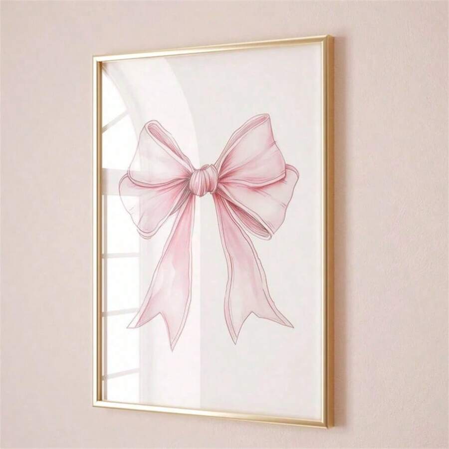 Tranh treo tường hình nơ hồng, phong cách cổ điển Y2K, tranh in trên vải canvas, trang trí ruy băng, thích hợp cho phòng ngủ, phòng khách hoặc phòng bé gái, có tùy chọn không khung hoặc có khung. - Nhiều màu - Xem 1
