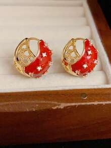 一对复古法式水晶镶嵌镂空水滴耳环，优雅百搭，适合女性，也适合派对佩戴。 - 彩色 - 查看 7