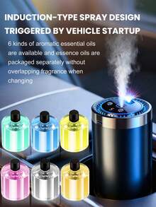 Smart Car Humidifier Set - 5 Working Modes, USB Car Automatic Aromatherapy Machine, Equipped With Projection Starry Sky Light, Mini Portable Cylindrical Car Air Freshener, Aromatherapy Essential Oil Diffuser, Adjustable Concentration, With Digital Display, Auto On/Off, Built-In Battery, Colorful LED Ambient Light Ring, USB Charging, Suitable For Car, Office, Bathroom, Bedroom, Pet Room, Includes 5 Types Of Essential Oils. - A - View 2