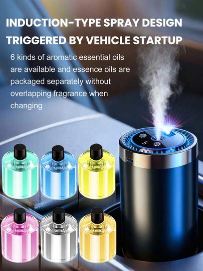 A Black Car Air Humidifier, Designed For Both Vehicle And Home Use. This Ultrasonic Atomizing Humidifier Operates Quietly And Features An Aroma Diffuser Function. It Effectively Removes Odors While Providing Long-Lasting Fragrance, Equipped With A Digital Display.