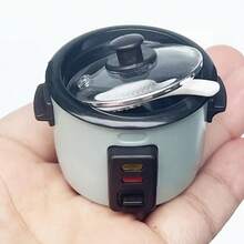 【精巧設計】迷你電飯鍋模型－淺藍色與白色，附湯匙，逼真廚房場景配件，小雕像與微縮模型，精緻裝飾品，派對禮物 - 均碼 - 查看 2