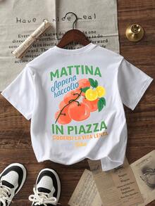 少女休闲印花圆领短袖T恤，夏季上衣 - 白色 - 查看 3