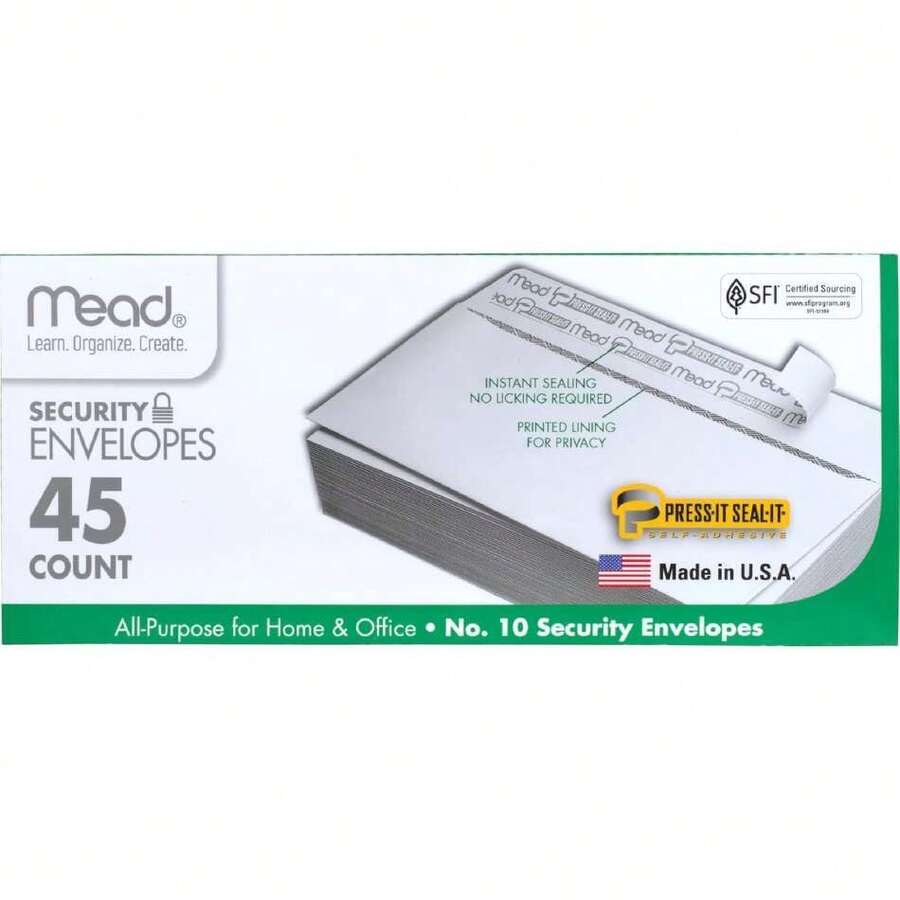 #10 Envelopes, Security, Press-it Seal-it, 4-1/4 X 9-1/2 Inches, White, 45/Box (75026),38268507 - Amarillo Mostaza - Ver 1