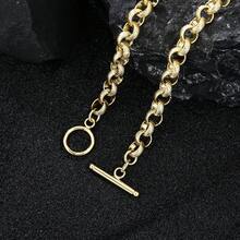 1pc Men's Fashionable Black Retro Pattern Round Ring Chain OT Clasp Necklace, Suitable For Birthday And Holiday Gifts, Daily Wear - Yellow Gold - View 3