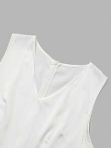 Women's Fashionable, Elegant, Graceful, Comfortable Fabric, Versatile Bow-Tie Design Sleeveless V-Neck Camisole With Zipper Back, Gentle Atmosphere Top - White - View 3