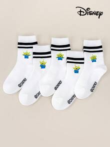 1/5 Pair Disney Toy Story Alien Print Breathable & Comfortable Mid-Calf Socks, Cartoon Character Socks For Boys & Girls, Thin Style For Spring & Summer - Multicolor - View 12