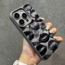 Estuche para teléfono con patrón de marca de beso Compatible con estuches para teléfonos   17  16 Pro Max  15 Pro Max  13 y  12 Resistente a caídas y rayones Una excelente opción para familiares, amigos, seres queridos, novios/novias y regalos de Año Nuevo - Gris - Ver 2