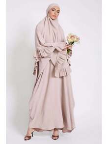 2 piezas Hiyab musulmán + Abaya con dobladillo plisado, diseño clásico y versátil para uso diario, oración, todas las estaciones - Multicolor - Ver 2