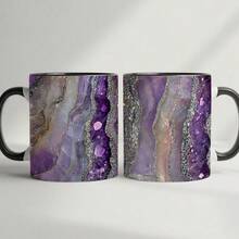 1 Natural Agate And Amethyst Crystal Coffee Cup - Marble Pattern Stone Cup, Reusable Dishwasher Gift, Suitable For Home, Office, Birthday, Housewarming - Elegant Mineral Beverage Cup (Agate Inspiration) - 黑色 - 查看 3