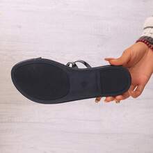 Women's Casual Daily Holiday Beach Flat Flip Flops - Black - View 7