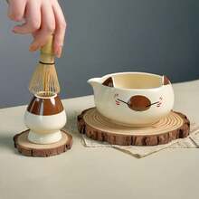 Cute Cat Ear Matcha Tool Set, Includes Matcha Whisk, Tea Scoop, Powder Sifter, Matcha Bowl, Whisk Stand, Traditional Tea Ceremony Essential Tools, Suitable For Beginners And Children