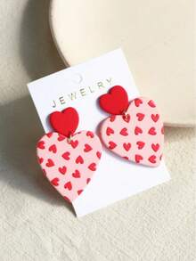 1 Pair Heart Shaped Red & Pink Ceramic Effect Sexy Acrylic Party Earrings, Suitable For Women, Valentine's Day, Mother's Day Gift - Multicolor - View 4