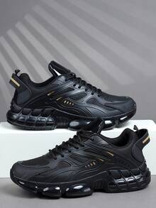 时尚休闲男鞋，经典时尚男士运动鞋系带跑步鞋，个性化男士运动鞋街头休闲鞋 - 黑色 - 查看 4