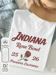 Women's Daily 2026 Indiana Rose Bowl Graphic Crew Neck Short Sleeves Casual Summer Women's Tops ,College Football Graphic Women's White T-Shir - White - View 3