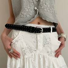 1pc Vintage Solid Color Velvet Leather Rivet Belt, Punk Style Suitable For Jeans, Minimalist Design Women's Belt For Daily Wear